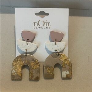 nOir Jewelry Pink White Taupe Earrings with Gold Leaf